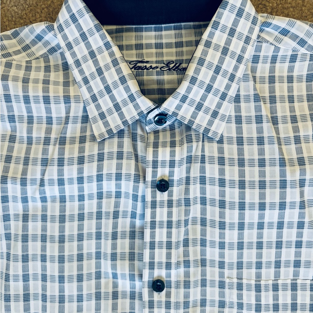 Tasso Elba Men's Blue Checkered long sleeve button up Cotton Shirt size XL